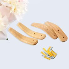 4 Pieces Wooden Coat Hooks Wall-Mounted Natural Wood