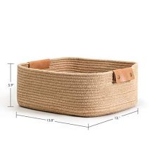 CHICVITA Rectangle Jute Rope Woven Basket with Handles for Books
