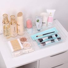 7 Pcs Clear Desk Drawer Organizers Trays, 4-Size Versatile Plastic Storage
