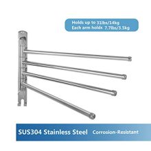 Towel Rack SUS304 Stainless Steel - Wall-Mounted 4-Arm Towel Bar for Bathroom and Kitchen - Space-Saving Towel Hanger