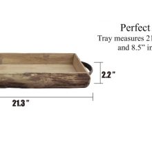 Stonebriar Rectangle Natural Wood Bark Serving Tray with Metal Handles