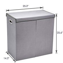 Double Laundry Hamper - Stylish Dark Grey Oxford Fabric Sorter with 2 Dividers and Detachable Liners for Effortless Clothes Organization