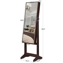 Full-Size Mirror Jewelry Cupboard with Large Storage & Lockable Organizer – Dark Brown
