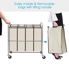 Simple Trending Heavy Duty 4-Bag, Laundry Hamper Sorter Cart