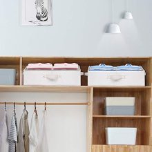 Trapezoid Storage Baskets - Collapsible Bamboo Cotton Fabric Bins for Shelves, Set of 3, Stylish Organization with Attached Handles