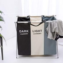 3 Section Laundry Basket - Superior Stability & Waterproof, Stylish Dark-Light Print, 137L Capacity for Effortless Laundry Sorting! 🧺🌟