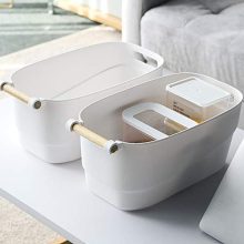Storage Bins with Wood Handle, Set of 2 - Minimal