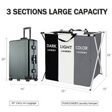3-Section Laundry Hamper Basket with Handle & Aluminum Frame - Foldable, Portable, and Waterproof for Easy Sorting & Storage