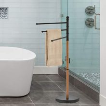 Towel Rack Stand with Oak Wood