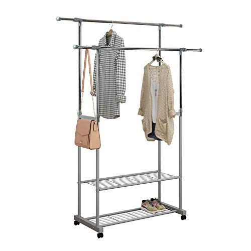 HOME BI Adjustable Garment Rack with 2 Tier