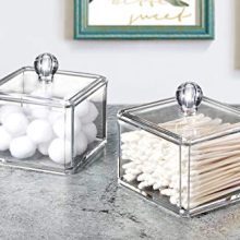 Modern Square Qtip Holder Acrylic Bathroom Vanity Countertop Storage Organizer Canister Jar for Cotton Swabs, Rounds, Balls, Makeup Sponges, Bath Salts - 2 Pack - Clear