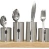 Stainless Steel Silverware Caddy with Bamboo Base for Kitchen & Entertaining