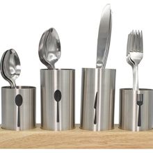 Stainless Steel Silverware Caddy with Bamboo Base for Kitchen & Entertaining