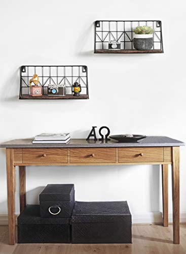 Rustic Floating Shelves Set with Wire Basket – 11.5