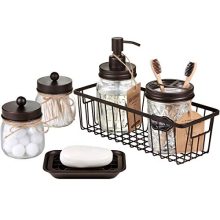 Storage Organizer Basket Premium Mason Jar Bathroom Accessories Set