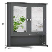 Tangkula Bathroom Cabinet Wall Mounted with Double Mirror Doors