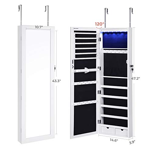 SONGMICS 6 LEDs Mirror Jewelry Cabinet