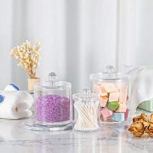 2 Pieces 10 Oz Plastic Cotton Swab Ball Pad Holder Clear Plastic Acrylic Jar