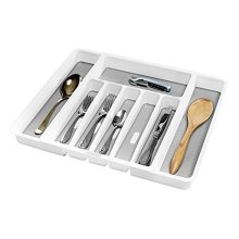 Effortless Drawer Organization with Madesmart Expandable Silverware Tray - White Classic Collection | 8-Compartments | Soft-Grip Lining and Icons for Seamless Cutlery Sorting