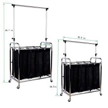 Laundry Hamper Sorter Cart with Hanging Bar and Rolling Wheels