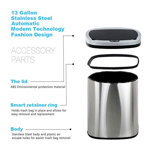 13 Gallon Touch-Free Automatic Stainless-Steel Trash