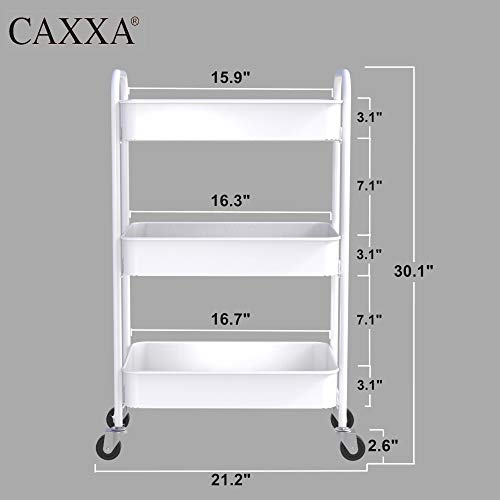 CAXXA 3-Tier Rolling Metal Storage Organizer - Mobile Utility Cart