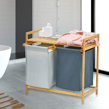 WORTHYEAH Bamboo Laundry Hamper and Shelf