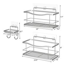 Shower Caddy Basket Shelf with Hooks/Soap Dish Holder Shelf