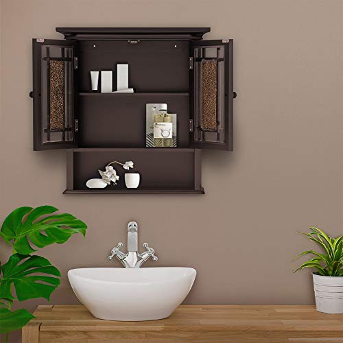 Elegant Home Fashions Whitney Wall Cabinet – 2 Doors, Adjustable Shelf & Floor Mount Storage
