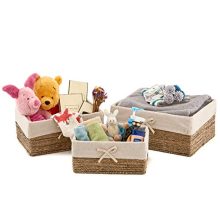 EZOWare Set of 3 Natural Woven Seagrass Nesting Wicker Shelf Storage