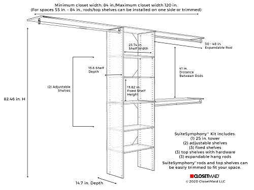 Closet Organizer with Shelves, 25-Inch-Pure White