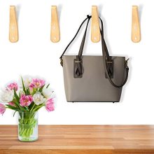 4 Pieces Wooden Coat Hooks Wall-Mounted Natural Wood