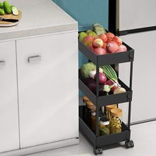 AOJIA Slim Storage Cart, 3 Tier Bathroom Organizers Slide Out Storage