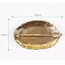 lemonadeus Small Golden Leaf Tray Ceramic Decorative