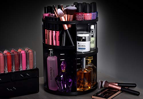 360 Rotating Makeup Organizer - Adjustable Shelf Height and Fully Rotatable.