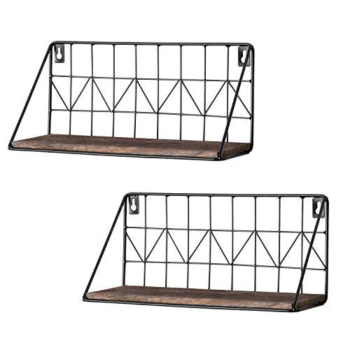 Rustic Floating Shelves Set with Wire Basket – 11.5