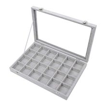 STYLIFING Clear Lid Velvet 24 Grid Jewelry Tray