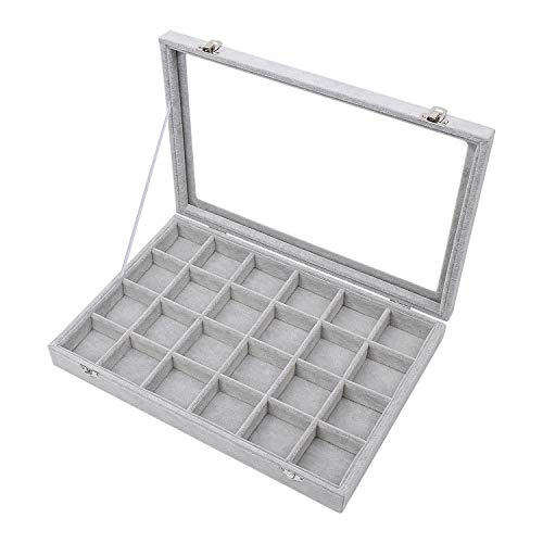 STYLIFING Clear Lid Velvet 24 Grid Jewelry Tray