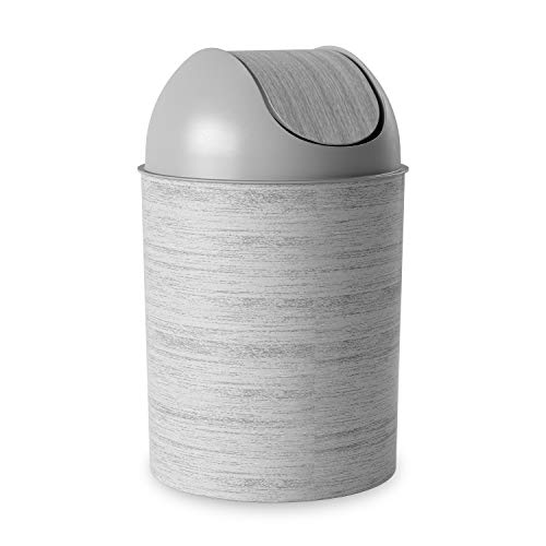Umbra Mezzo Waste Can, 1 – Small Greywood Trash Can with Swing Top Lid for Kitchen and Bathroom