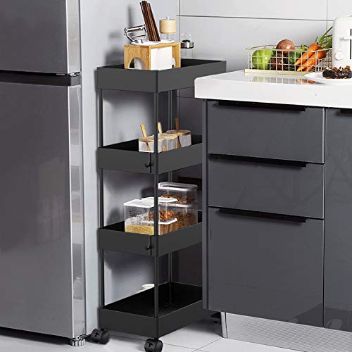 AOJIA 4 Tier Slide Out Storage Cart, Bathroom Storage Organizer Rolling Utility Cart