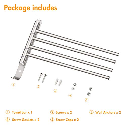 TONIAL Swivel Towel Bar 4-Arm Bathroom Towel Holder Wall-Mounted