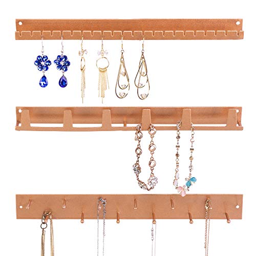 MyGift Wall Mounted Rose Gold Metal Jewelry Organizer Racks