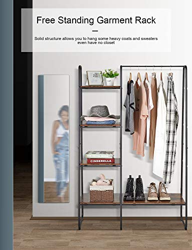 Clothing Rack with 5 Wood Shelves and Hanging Bar