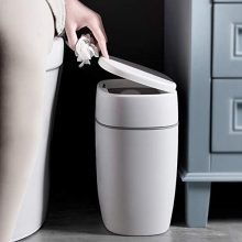 10L Plastic Trash Can with Lid – Space-Saving Waste Basket for Bathroom, Kitchen, Office