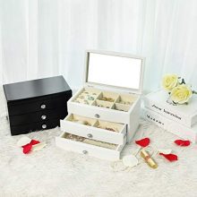 3-Tier Wooden Jewelry Case Jewelry Organizer with Large Mirror