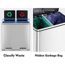 HEMBOR Dual Trash Can, 16 Gallon Step Rubbish Bin