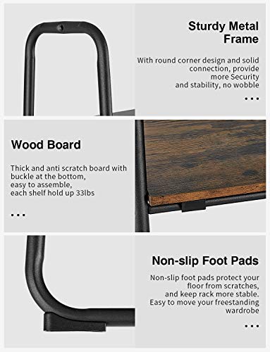Clothing Rack with 5 Wood Shelves and Hanging Bar
