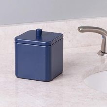 mDesign Metal Bathroom Vanity Countertop Storage Organizer Canister Apothecary Jar for Cotton Swabs, Rounds, Balls, Makeup Sponges, Blenders, Bath Salts - Square - Navy Blue