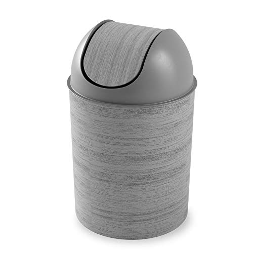 Umbra Mezzo Waste Can, 1 – Small Greywood Trash Can with Swing Top Lid for Kitchen and Bathroom