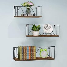 Floating Wall Shelves Set of 3, Black Metal Wire Hanging Rustic Storage